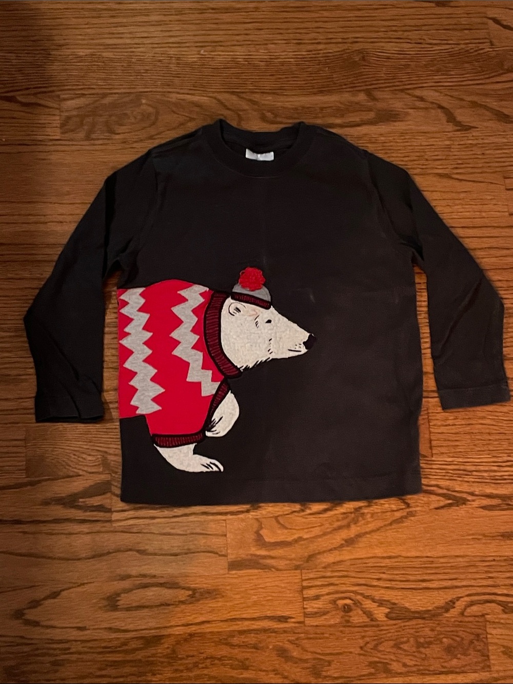 Hanna Andersson Black Long-Sleeve Tee with Red & White Polar Bear Graphic